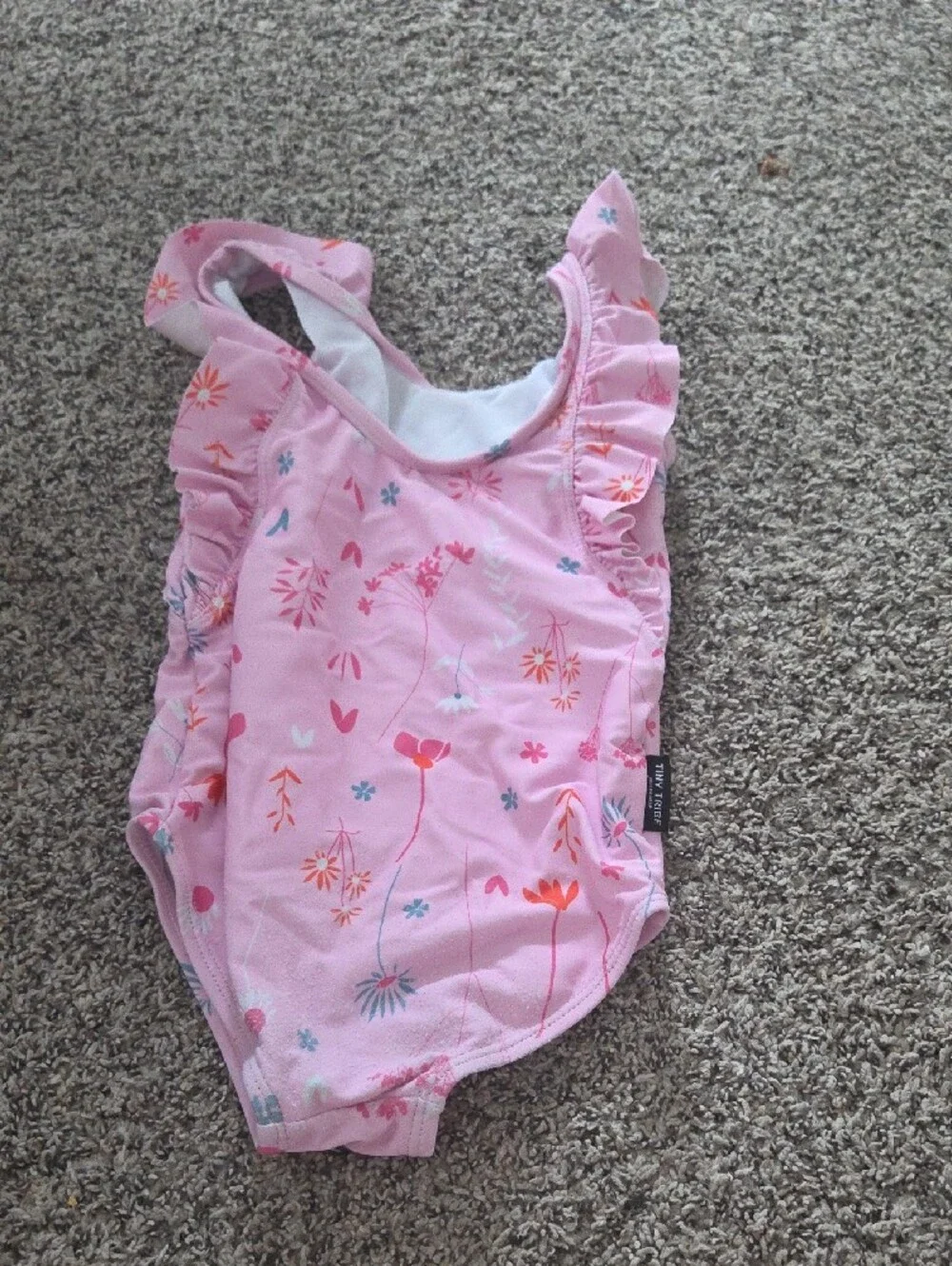 Girls' Pink Floral Ruffle One-Piece Swim Suit